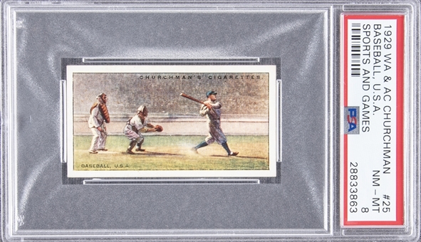 1929 WA & AC Churchman "Sports & Games" #25 Baseball, U.S.A./Babe Ruth – PSA NM-MT 8
